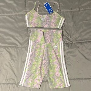 Adidas Pink and Green Snake Print Shorts